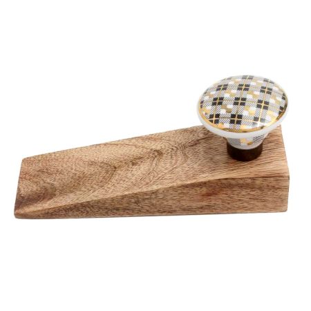 Black Golden Check Pattern Flat Ceramic Wooden Door Stopper